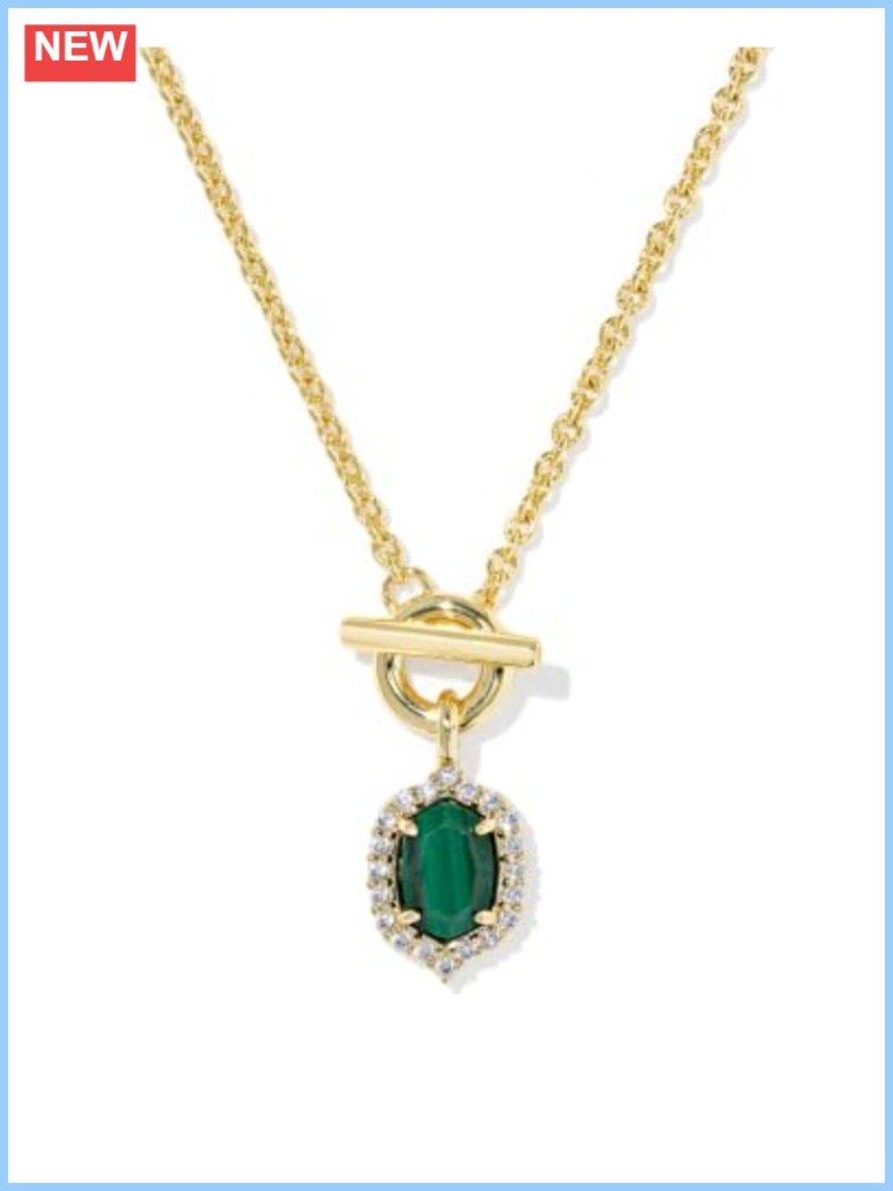 Gold Plated Brass Crystal Frame Toggle Necklace 17" Chain